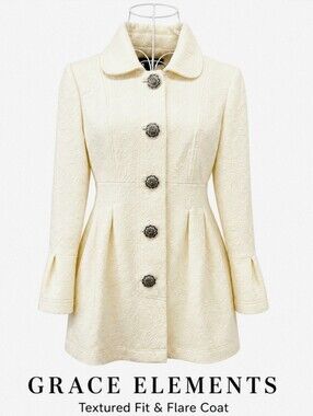 Grace Elements Cream Textured Fit-and-Flare Pea Coat
